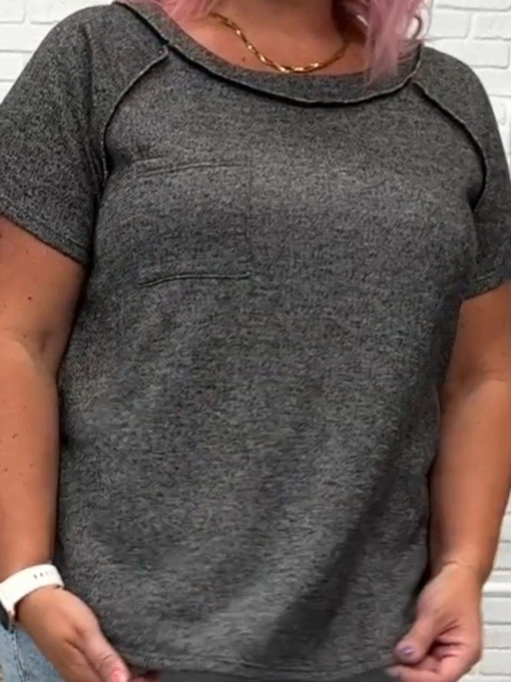 Hesed Everyday Short Sleeve Knit Top - Charcoal Gray